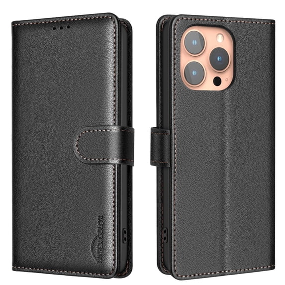 Flip Wallet Case For iPhone 16 Pro Max,With RFID Blocking Credit Card Holder,Cash Pocket,PU Leather Flip Folding Kickstand Shockproof Rugged Anti-fall Thin Fit Phone Case Cover,Black