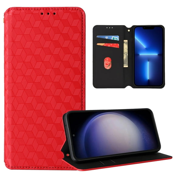 Flip Wallet Case for iPhone XR, Plating PU Leather with RFID Blocking Credit Card & Cash Slot Kickstand Magnetic Closure Full Protective Phone Cover Women Men for iPhone XR, Red