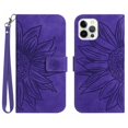 thumbnail image 1 of Flip Wallet Cover Case for iPhone 12 Pro Max Phone, Premium PU Leather Embossed Sunflower Shockproof Wrist Strap Lanyard Slim Case for iPhone 12 Pro Max, Darkpurple, 1 of 10