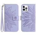 thumbnail image 1 of Flip Wallet Cover Case for iPhone 12 Pro Max Phone, Premium PU Leather Embossed Sunflower Shockproof Wrist Strap Lanyard Slim Case for iPhone 12 Pro Max, Lightpurple, 1 of 10