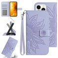 thumbnail image 1 of Flip Wallet Cover Case for iPhone 13 Pro Max Phone, Premium PU Leather Embossed Sunflower Shockproof Wrist Strap Lanyard Slim Case for iPhone 13 Pro Max, Lightpurple, 1 of 10