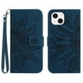 thumbnail image 1 of Flip Wallet Cover Case for iPhone 15 Plus Phone, Premium PU Leather Embossed Sunflower Shockproof Wrist Strap Lanyard Slim Case for iPhone 15 Plus, Inkblue, 1 of 10