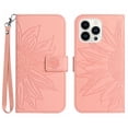 thumbnail image 1 of Flip Wallet Cover Case for iPhone 15 Pro Max Phone, Premium PU Leather Embossed Sunflower Shockproof Wrist Strap Lanyard Slim Case for iPhone 15 Pro Max, Pink, 1 of 10
