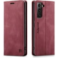 thumbnail image 1 of Flip Wallet Phone Case, Hidden Stand with Card Slot, Drop Proof for Samsung Galaxy S23 S22 S21 S20 S10 S9 S8 Note20 10 Ultra Plus FE Phone Case (Burgundy,Note10 Plus), 1 of 8