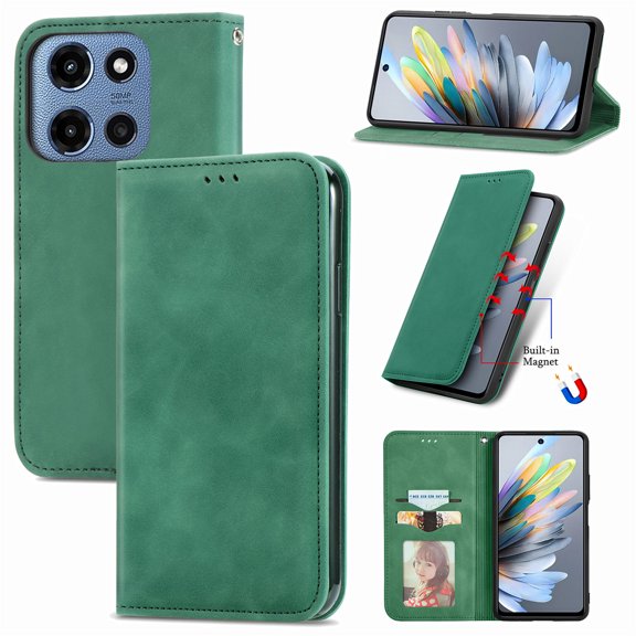 Flip Wallet Phone Case for Motorola Edge 2024 with Credit Card Slot, RFID Blocking PU Leather with Stand Shockproof and Anti-Scratch Protective Back Cover for Motorola Edge 2024, Green