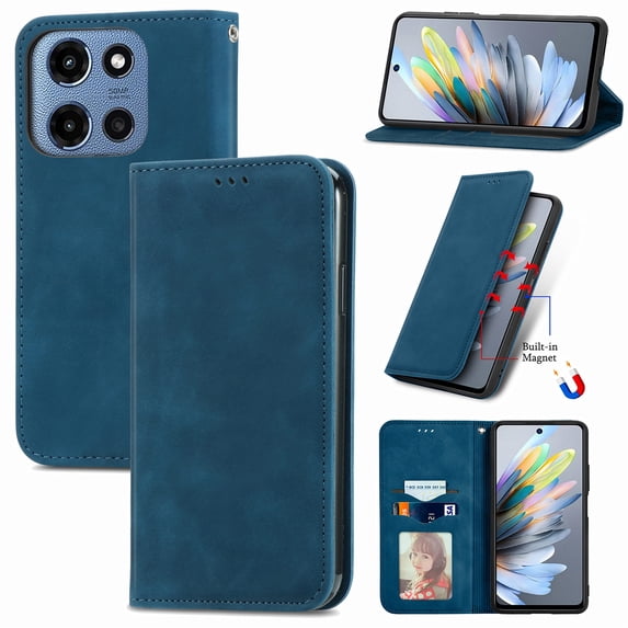Flip Wallet Phone Case for Motorola Edge 2024 with Credit Card Slot, RFID Blocking PU Leather with Stand Shockproof and Anti-Scratch Protective Back Cover for Motorola Edge 2024, Blue