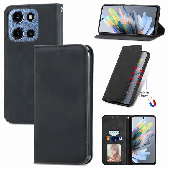 Flip Wallet Phone Case for Motorola Edge 2024 with Credit Card Slot, RFID Blocking PU Leather with Stand Shockproof and Anti-Scratch Protective Back Cover for Motorola Edge 2024, Black