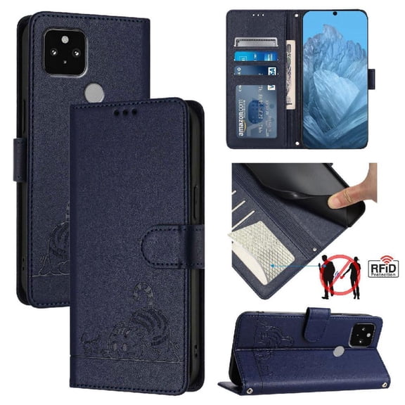 Flip case for GANGXUN Google pixel 5 Wallet Case with Kickstand, Card Slots, RFID Block, Cat Design