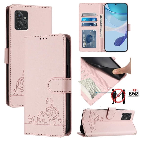Flip case for GANGXUN Motorola MOTO G POWER 2023 Wallet Case with Kickstand, Card Slots, RFID Block, Cat Design