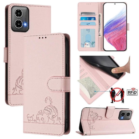 Flip case for GANGXUN Motorola Moto G34 5G Wallet Case with Kickstand, Card Slots, RFID Block, Cat Design