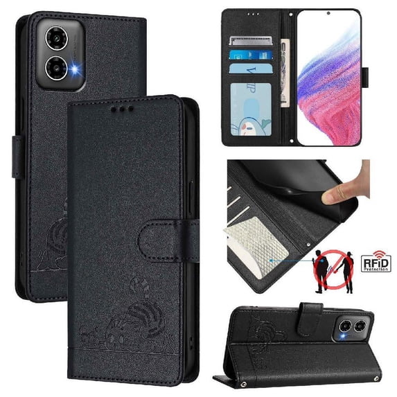 Flip case for GANGXUN Motorola Moto G45 5G Wallet Case with Kickstand, Card Slots, RFID Block, Cat Design