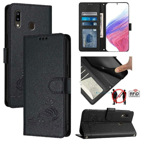 Flip case for GANGXUN Samsung Galaxy A20/A30 Wallet Case with Kickstand, Card Slots, RFID Block, Cat Design