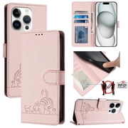 Flip case for GANGXUN iPhone 15 PRO MAX Wallet Case with Kickstand, Card Slots, RFID Block, Cat Design