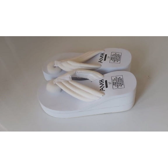 AMH Women's Flip Flops Sandal, Thick Bottom White, 37