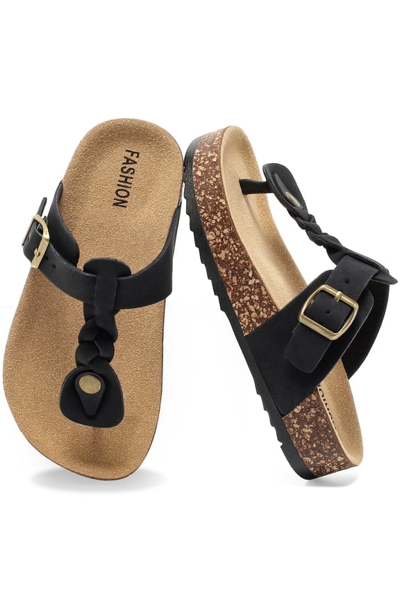 Kids Flip Flops with Cork Footbed for Boys and Girls, Non-Slip Summer Thong Slides, Adjustable Buckle Beach Sandals, Comfortable Children’s Footwear