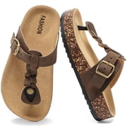 CKWLXQY Boys & Girls Kids Flip Flops with Cork Footbed, Adjustable Buckle Beach Sandals, Non-Slip Summer Thong Slides, Comfortable Childrens Footwear