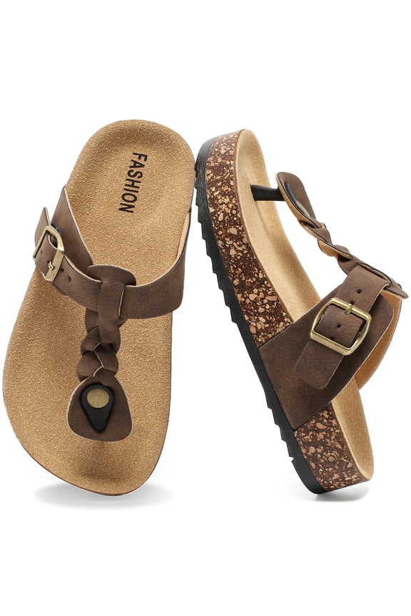 Kids Flip Flops with Cork Footbed for Boys and Girls, Non-Slip Summer Thong Slides, Adjustable Buckle Beach Sandals, Comfortable Children’s Footwear