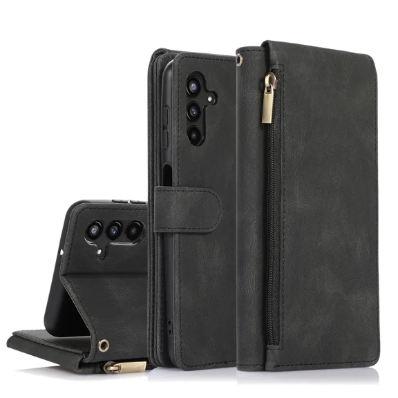 Flip phone protective leather case suitable for Samsung A10E/A20E phone case multifunctional zipper protective case