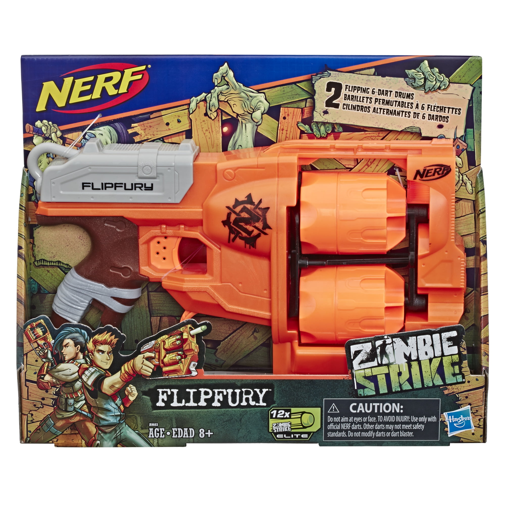 FlipFury Nerf Zombie Strike Toy Blaster with 2 Flipping Drums and