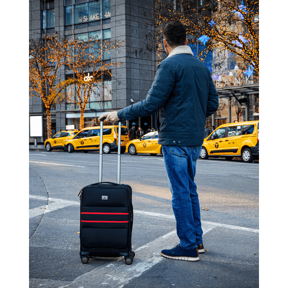FlipSide Luggage - Revolutionary Carry-On Suitcase with Movable Partition – Keep Clean & Dirty Clothes Separate (Red Stripes, 22"x14"x9")