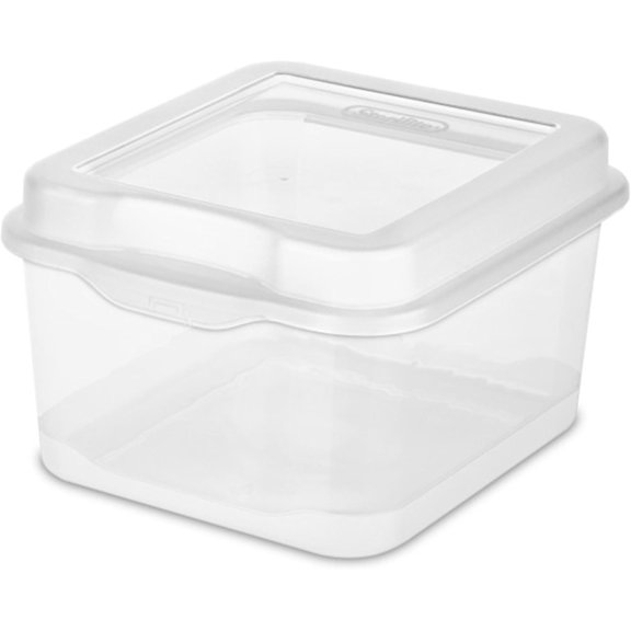 FlipTop, Stackable Small Storage Bin with Hinging Lid, Plastic Container to Organize Desk at Home or Office, Clear, 36-Pack