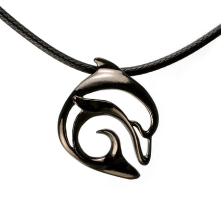 "Flipper" Dolphin Ocean Theme Sea LIfe Pewter Pendant Necklace Hematite Finish