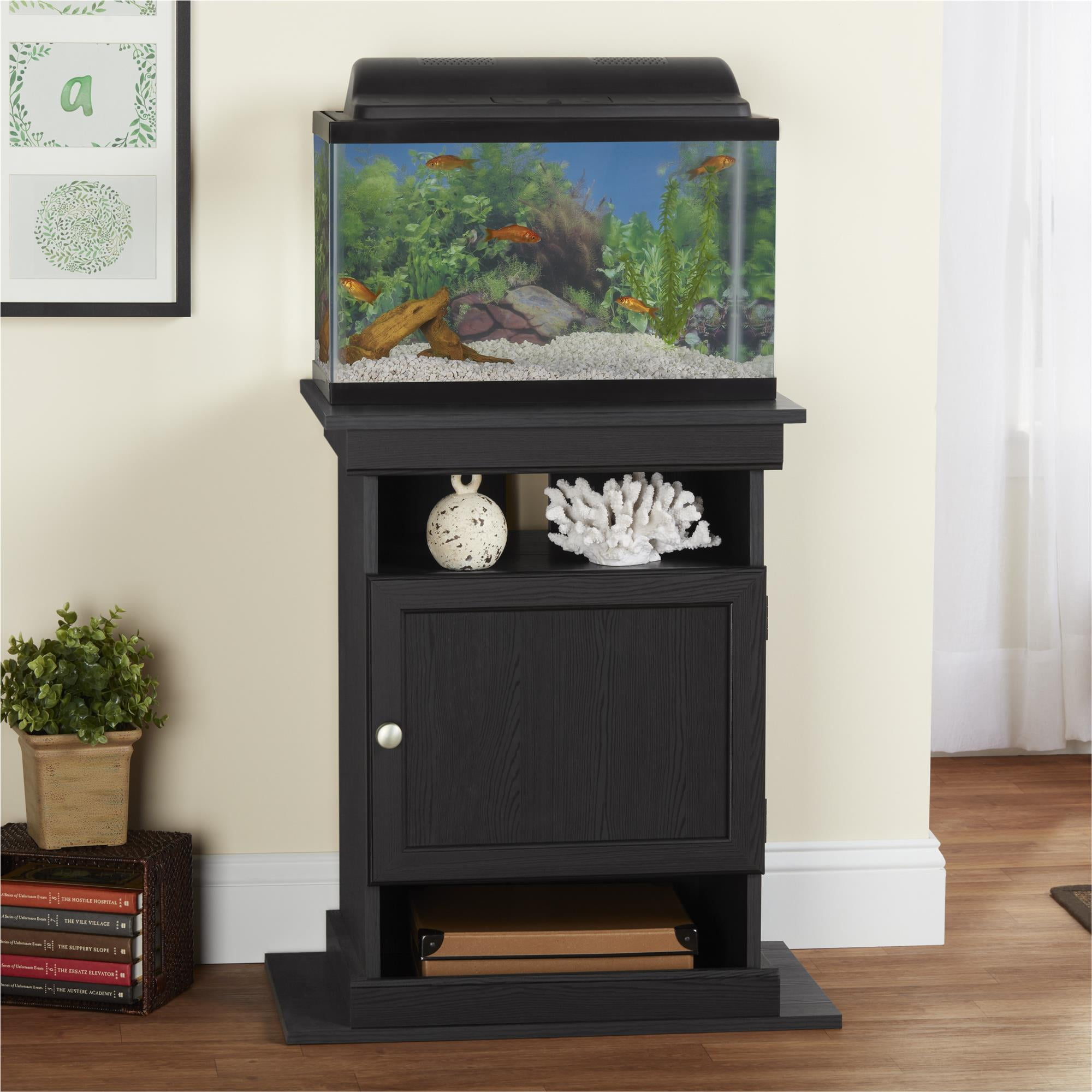 Black Oak Adjustable Aquarium Stand with Storage