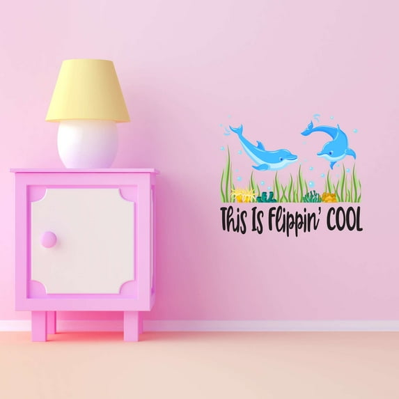 That Is Flippin' Cool Wo Dolphins Swinning Togerther Sea Creatures Great White Bass Boat Porpus Whale Just A Girl That Loves Dolphins Decorating Wall Decal Sticker - Size: 30 In X 27 In