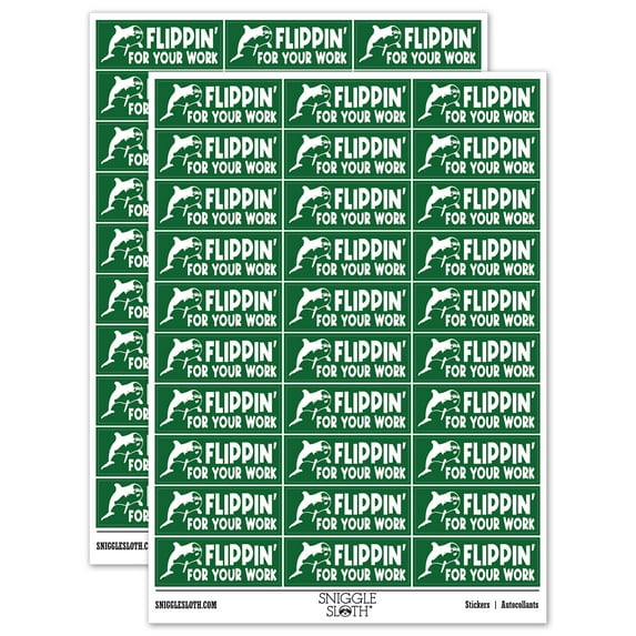 Flippin' For Your Work Dolphin Teacher Student School Sticker Set - Dark Green - Gloss Finish - 1.75" Medium