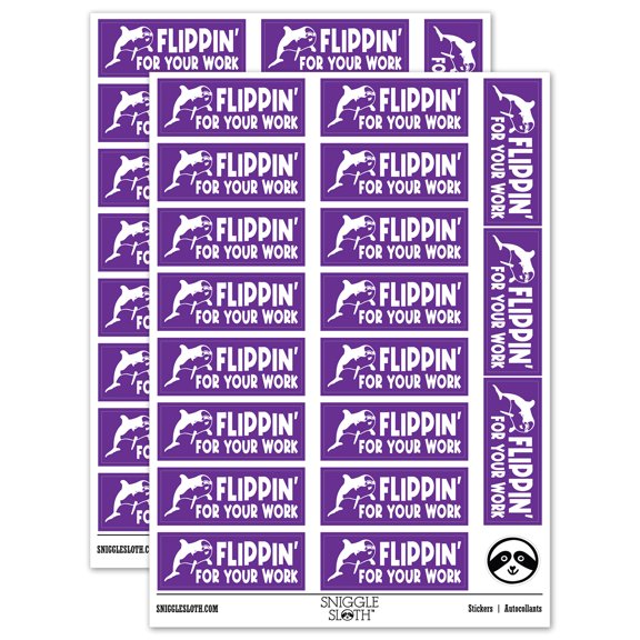 Flippin' For Your Work Dolphin Teacher Student School Sticker Set - Purple - Matte Finish - 2.00" Large