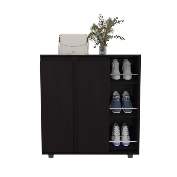 Flippin Shoe Rack 36" H, 2 Doors, 11 Shelves, Black Wengue - Bedroom