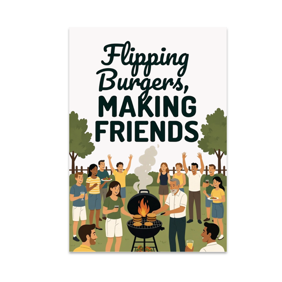 Flipping Burgers, Making Friends - BBQ Enthusiast - 13x19 Poster Print