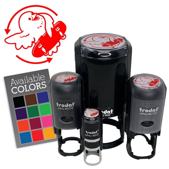 Flipping the Bird Funny Skateboard Silly Self-Inking Rubber Stamp for Stamping Ink Stamper Crafting Planners - 1/2 Inch Mini - Black Ink