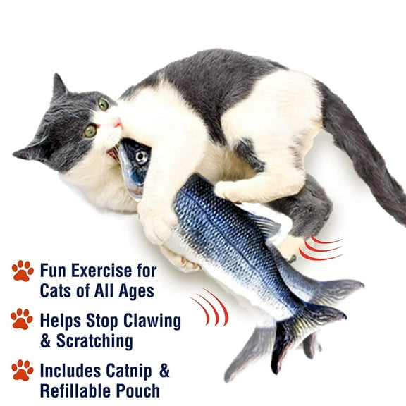 Flippity Fish Cat Toy, Interactive Cat Toy, Flips, Flops & Wiggles Like a Real Fish, Motion Activated, Cat Fun toy, Exercise for Cats, Includes Catnip, Helps Stop Clawing & Scratching, Animal Toys