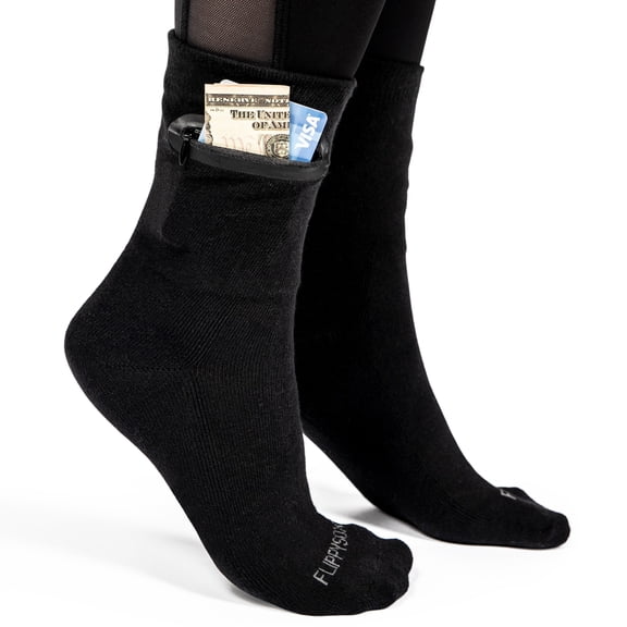 Flippysox Zipper Sock Wallet (Black, Womens/Mens/Kids, One Size Fits Most)