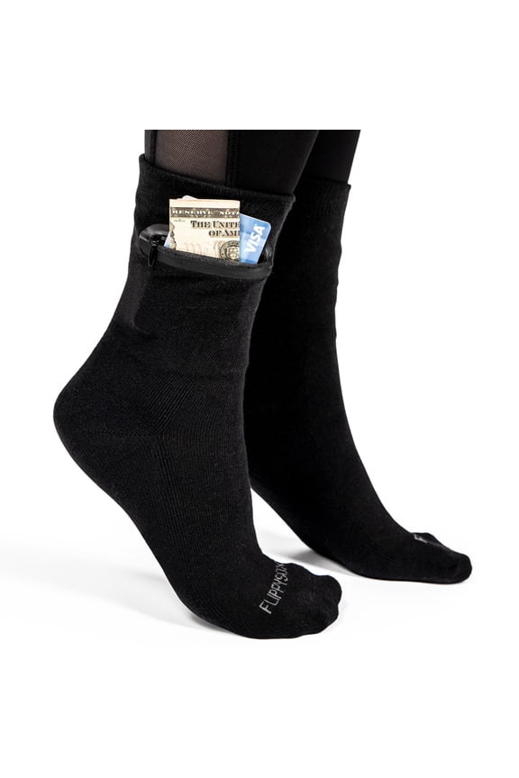 Zipper Sock Wallet (Black, Womens/Mens/Kids, One Size Fits Most)