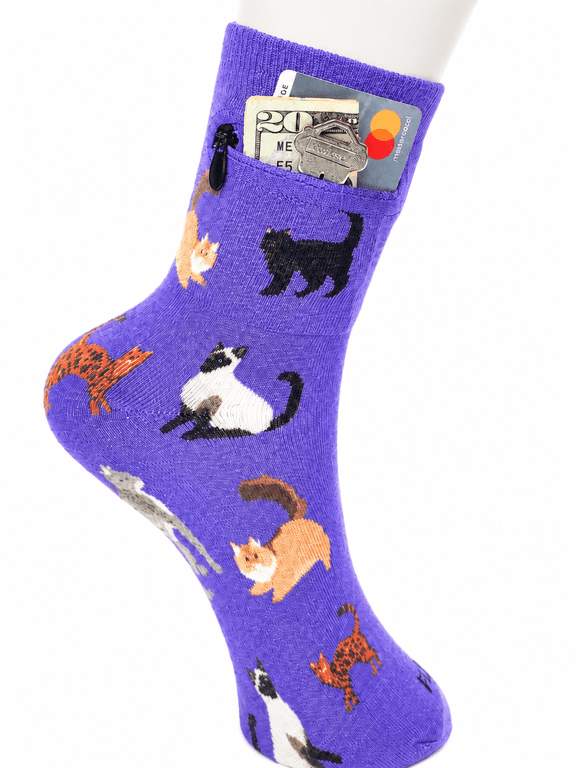 Zipper Sock Wallet (Cat, Womens/Mens/Kids, One Size Fits Most)