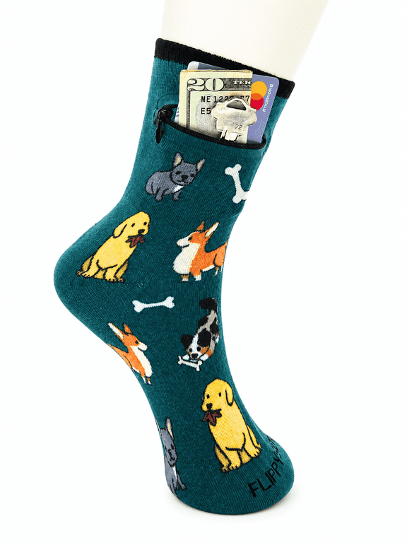 Zipper Sock Wallet (Dog, Womens/Mens/Kids, One Size Fits Most)