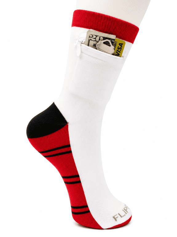 Zipper Sock Wallet (Striped Red Black, Womens/Mens/Kids, One Size Fits Most)