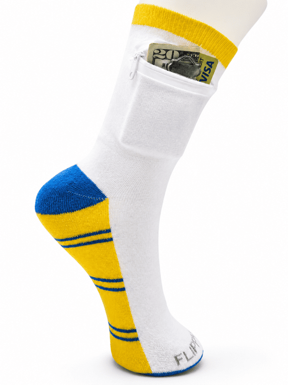 Zipper Sock Wallet (Striped Yellow Blue, Womens/Mens/Kids, One Size Fits Most)