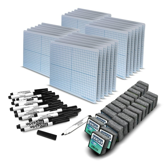 Flipside Class Pack Magnetic Laminate Mobile XY Axis Dry-Erase Whiteboard Plastic Frame 9" x 1'