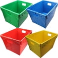 thumbnail image 1 of Flipside Primary Assorted Plastic Storage Postal Tote - 4 Pack - x 13.3" Width x 11.6" Depth x 18.3" Height - 11 gal - Lid Closure - Rugged - Plastic - Assorted - For Moving, | Bundle of 2 Packs, 1 of 1