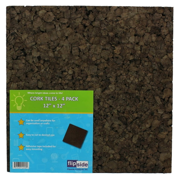 Flipside Products Dark Cork Tiles, 12" x 12", Pack of 4