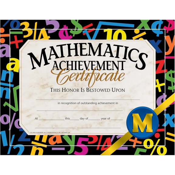 Flipside Products Mathematic Achievement Certificate, Math Recognition, Student Award, Incentive, 8.5" x 11", 30 Pack