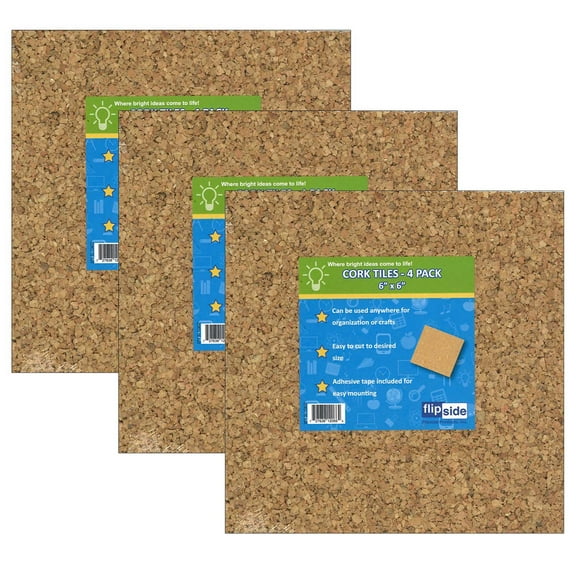 Flipside Products Natural Cork Tiles, 6 Inch x 6 Inch, 12 Count
