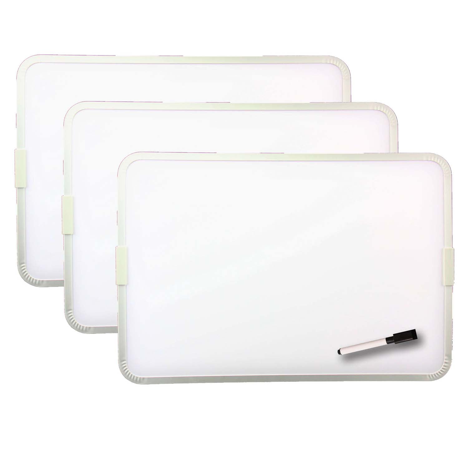 Flipside Products Two-Sided Aluminum Framed, Magnetic Dry Erase Board w/Pen, 9" x 12", Pack of 3