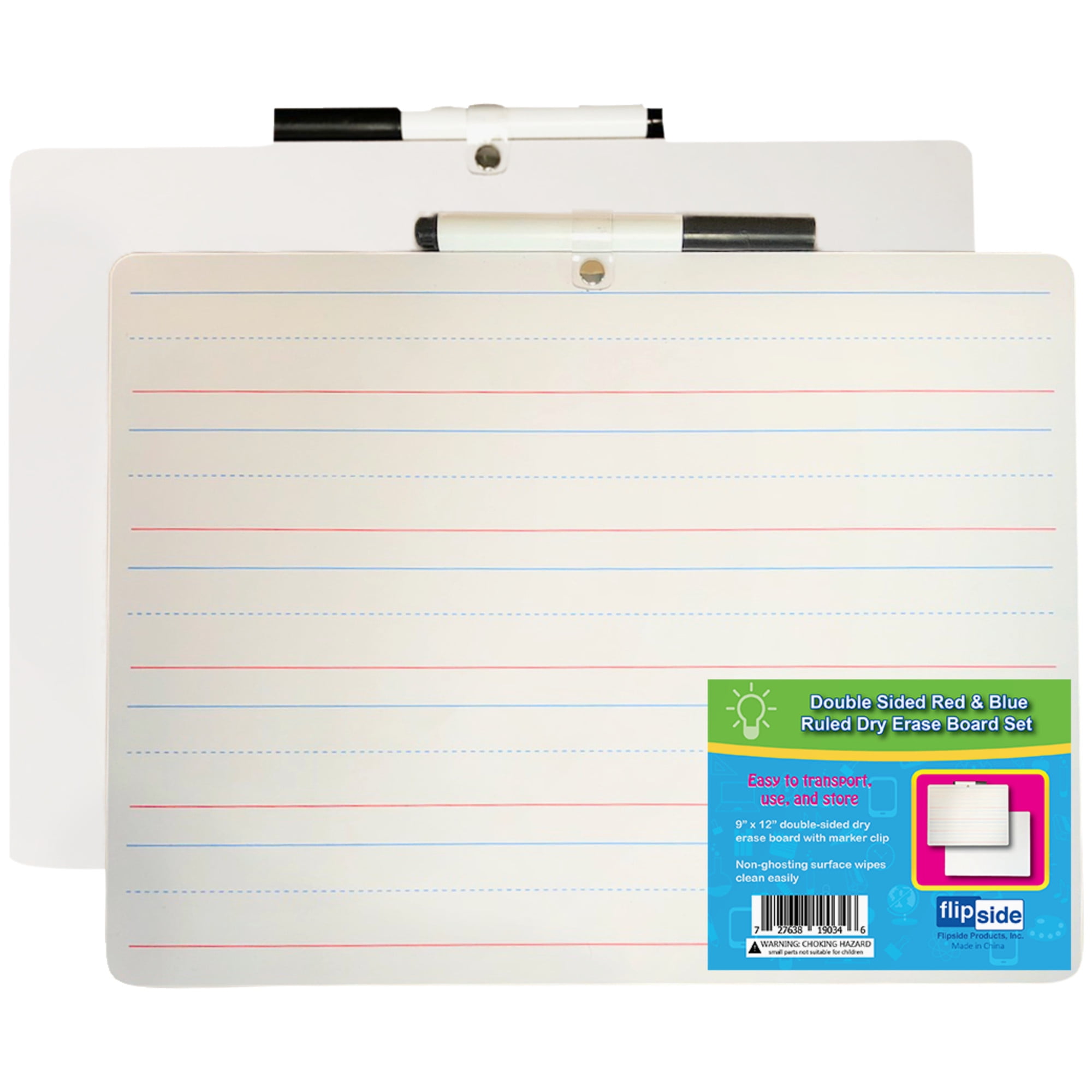 Flipside TwoSided Dry Erase Board with Pen, 9 x 12 inches, White/Lined