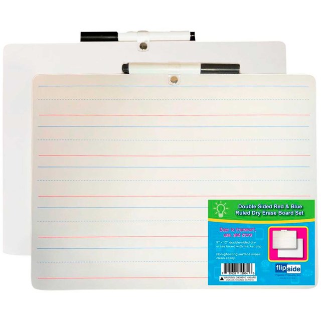 Flipside TwoSided Dry Erase Board with Pen, 9 x 12 inches, White/Lined