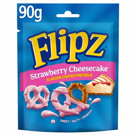 Flipz Strawberry Cheesecake Pretzels 90g, British Import (Pack of 6)