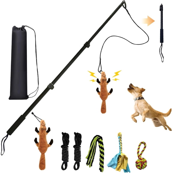 Flirt Pole for Dogs, Interactive Dog Toys Extendable Teaser Wand with Lure Chewing Toy, Chase and Tug of War for Small Medium Large Dogs Training Playing Exercise
